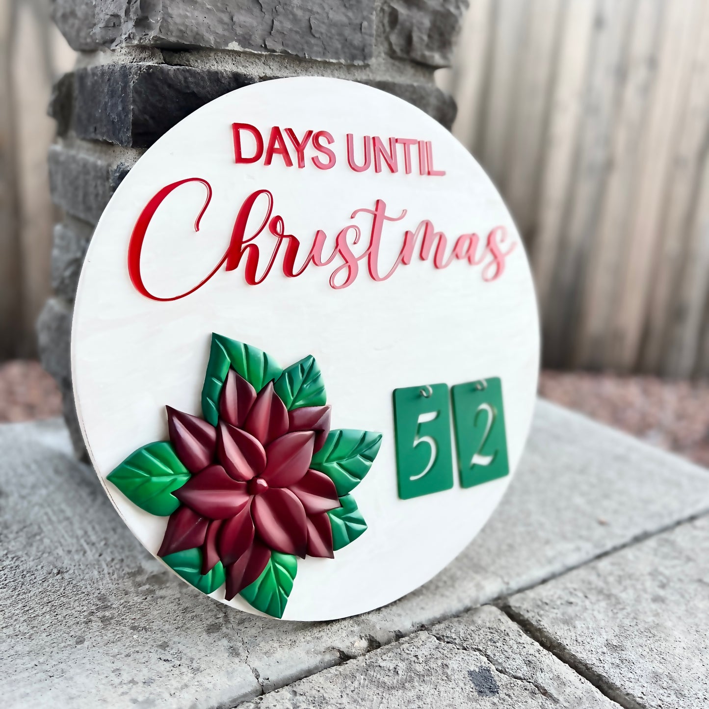 Red Poinsettia Christmas Countdown Sign