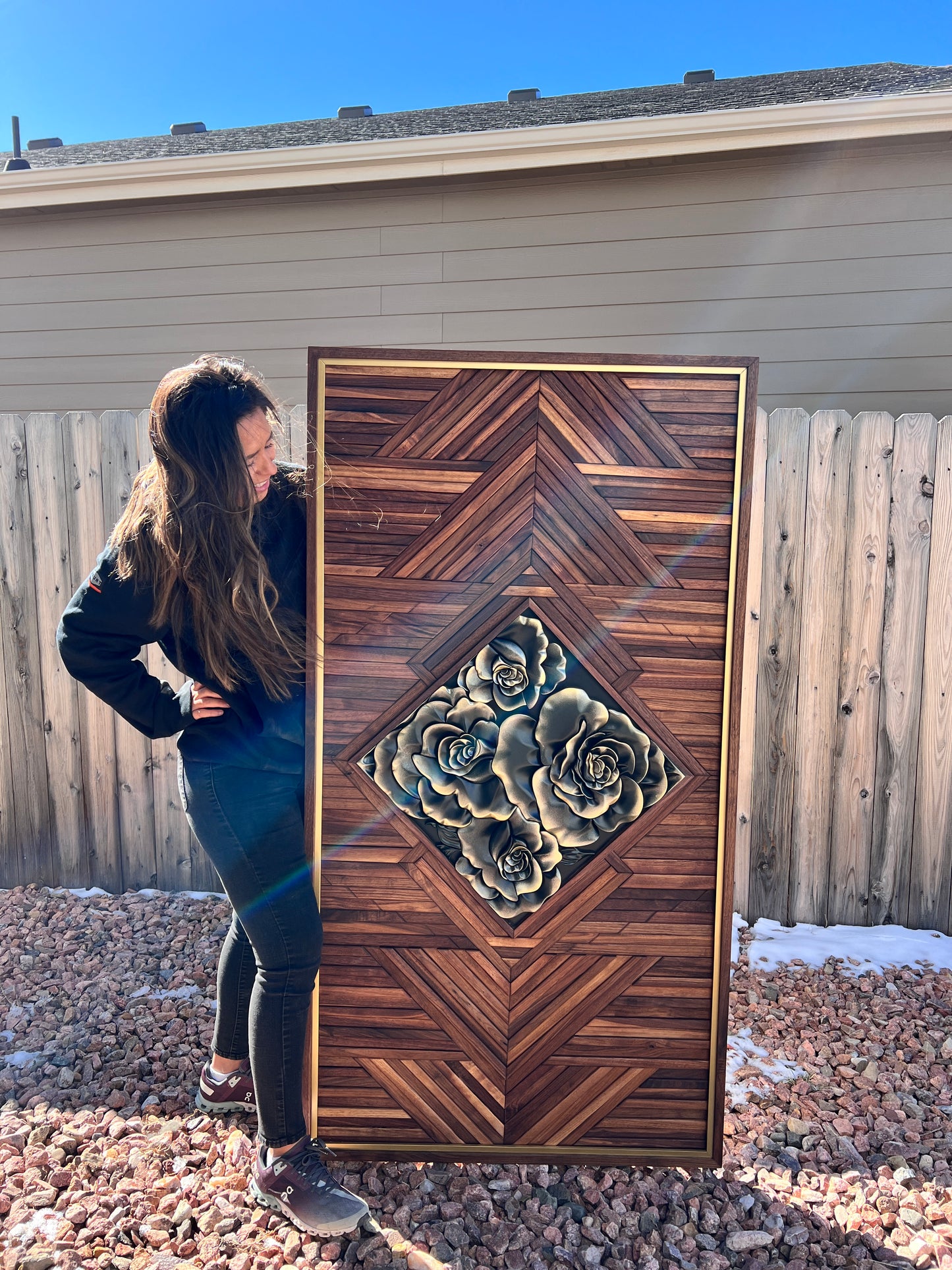 Floral with walnut mosaic