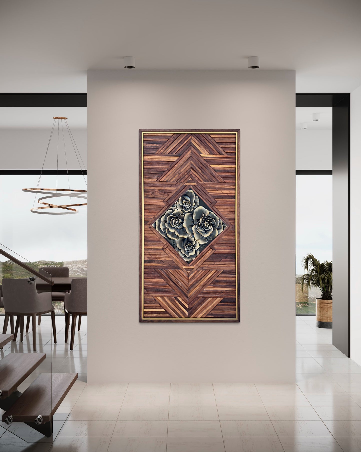 Floral with walnut mosaic