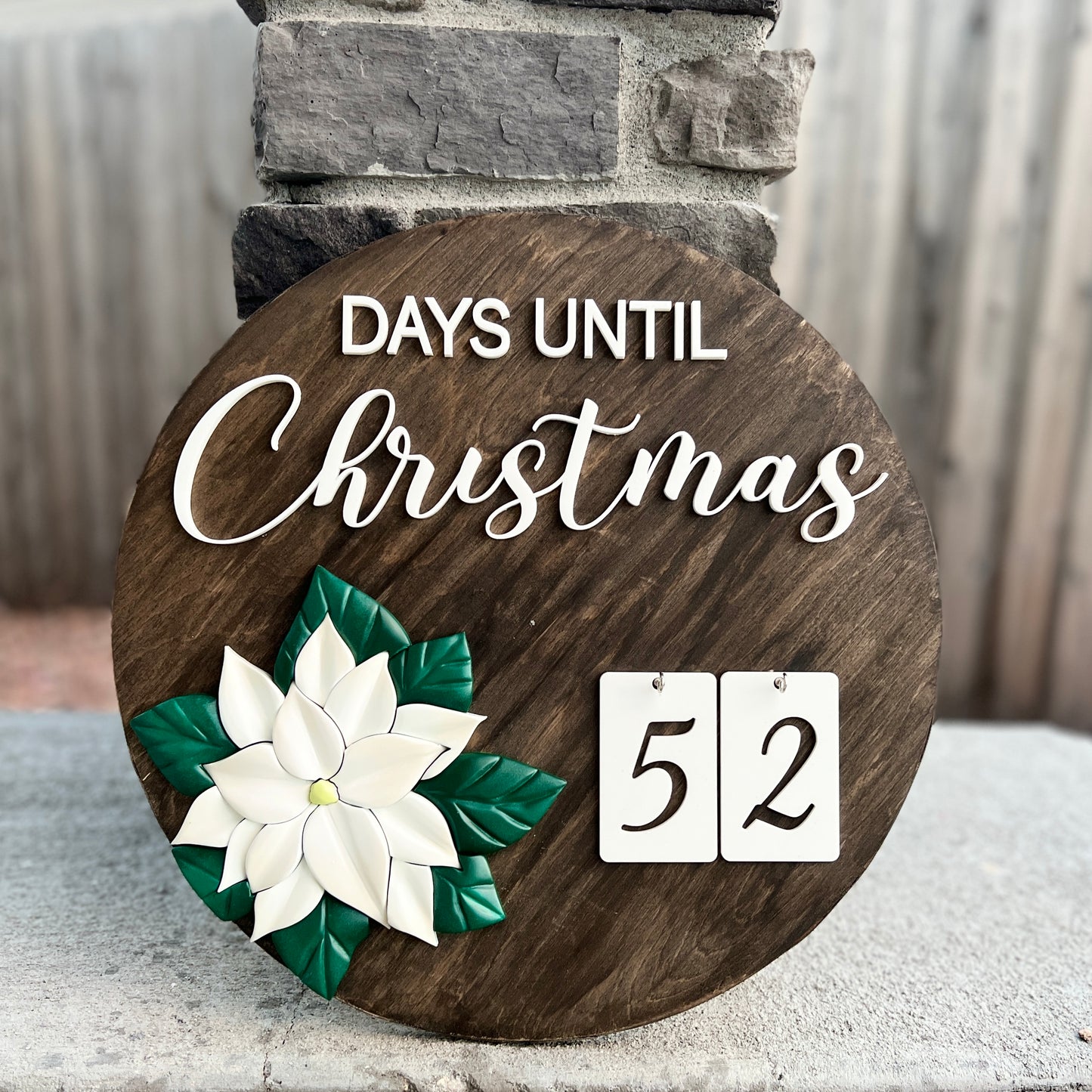 White Poinsettia Christmas Countdown Sign