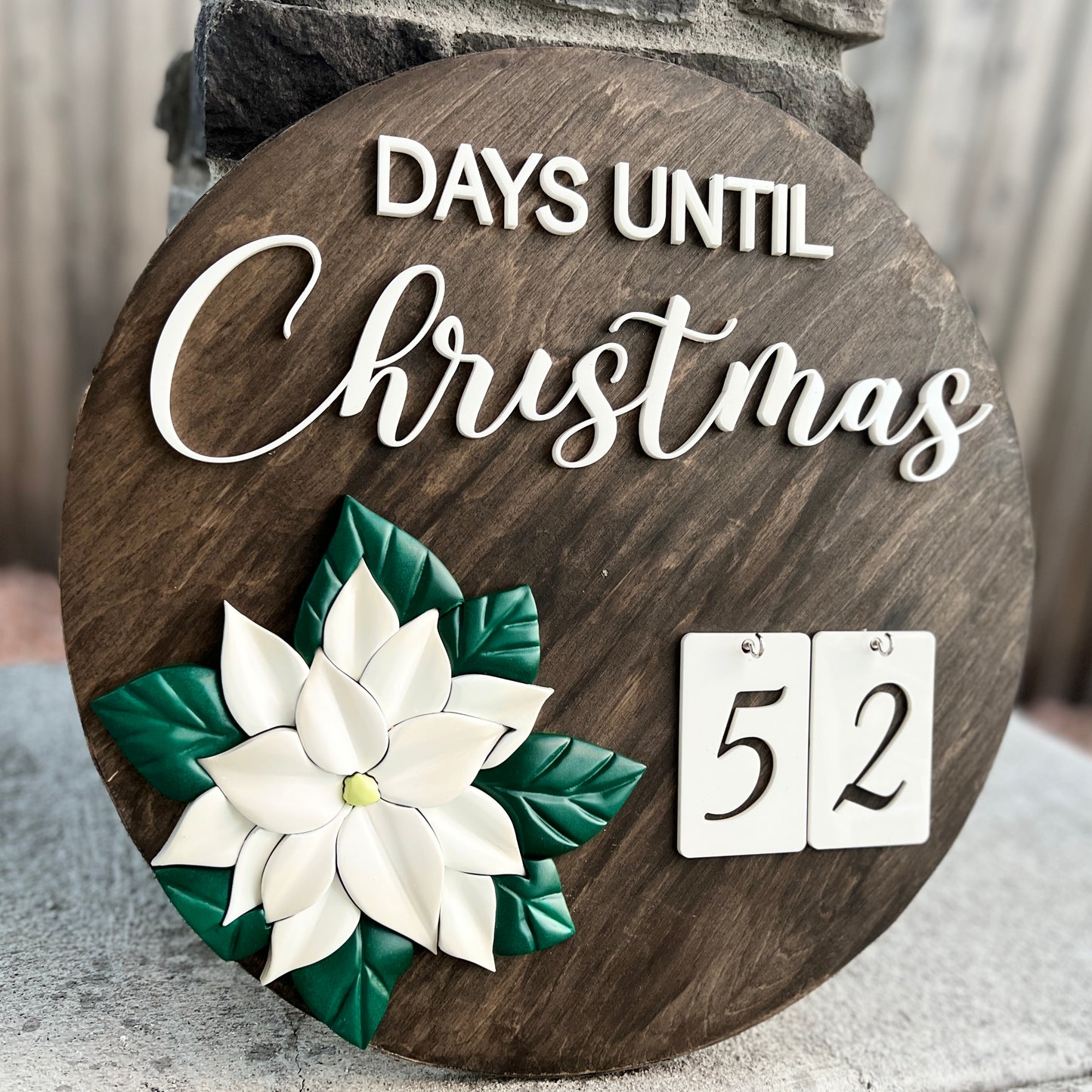 White Poinsettia Christmas Countdown Sign