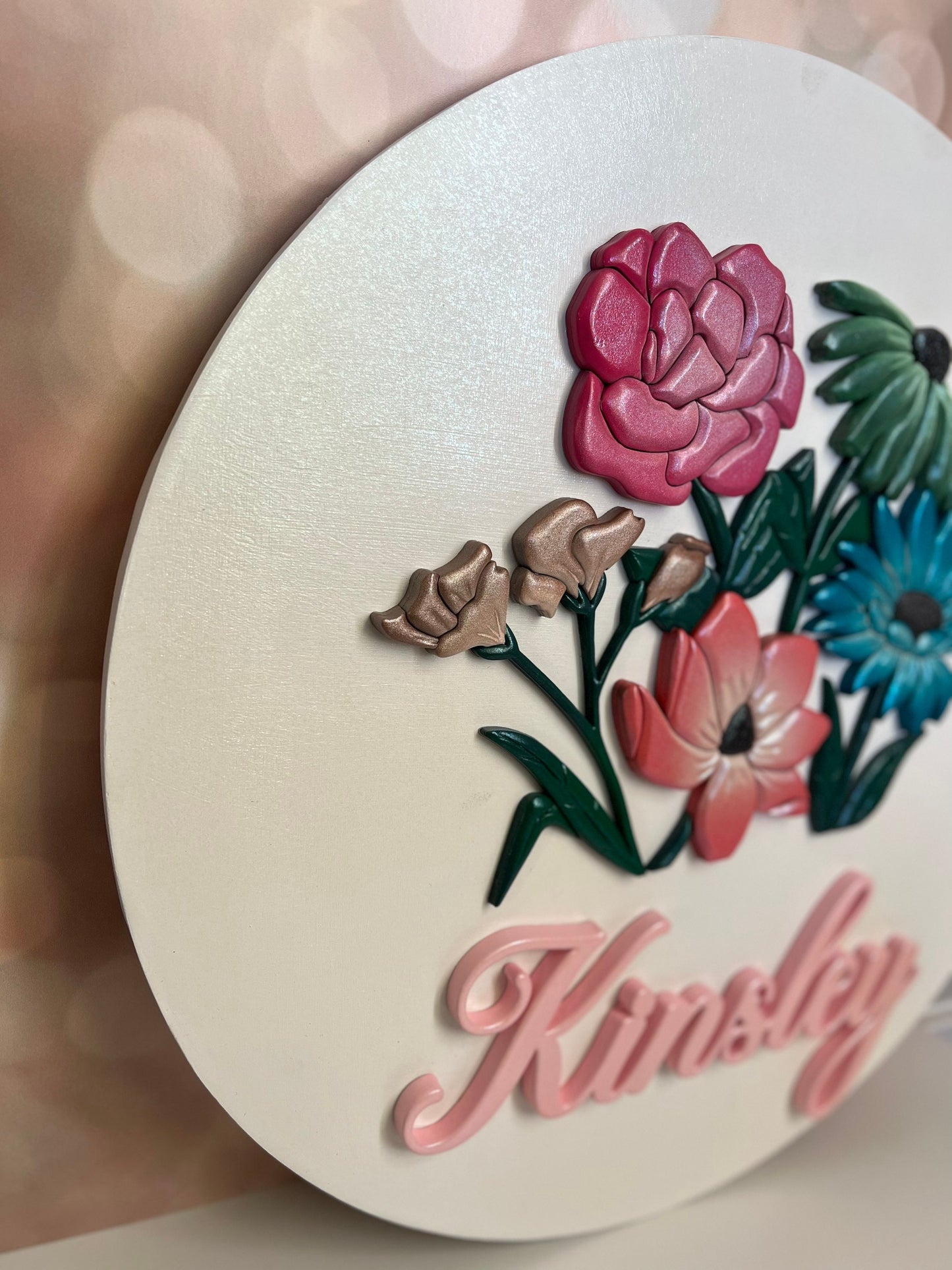 Nursery Name Sign, Round Name Sign, Flowers Name Sign, Nursery Sign