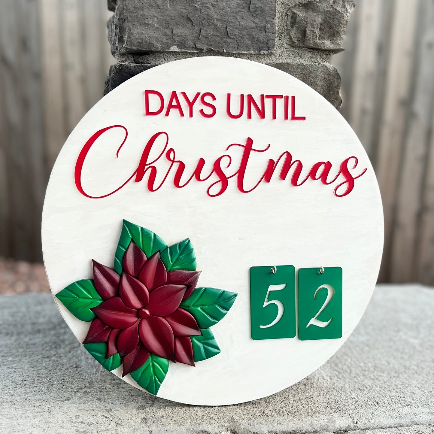 Red Poinsettia Christmas Countdown Sign