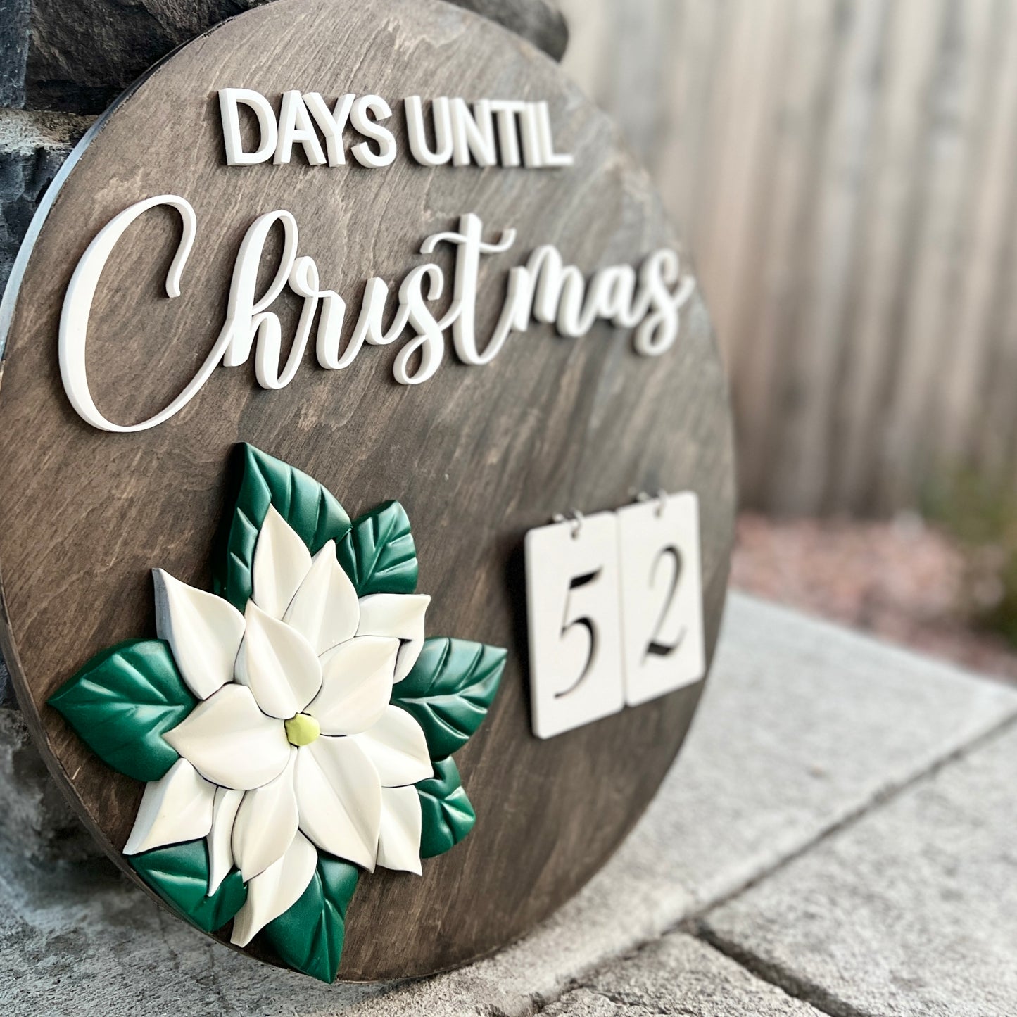 White Poinsettia Christmas Countdown Sign
