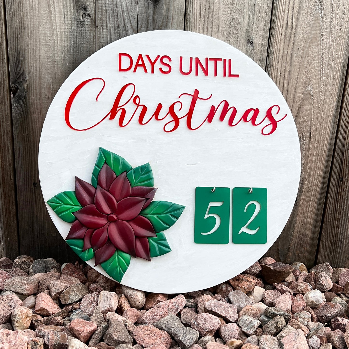 Red Poinsettia Christmas Countdown Sign