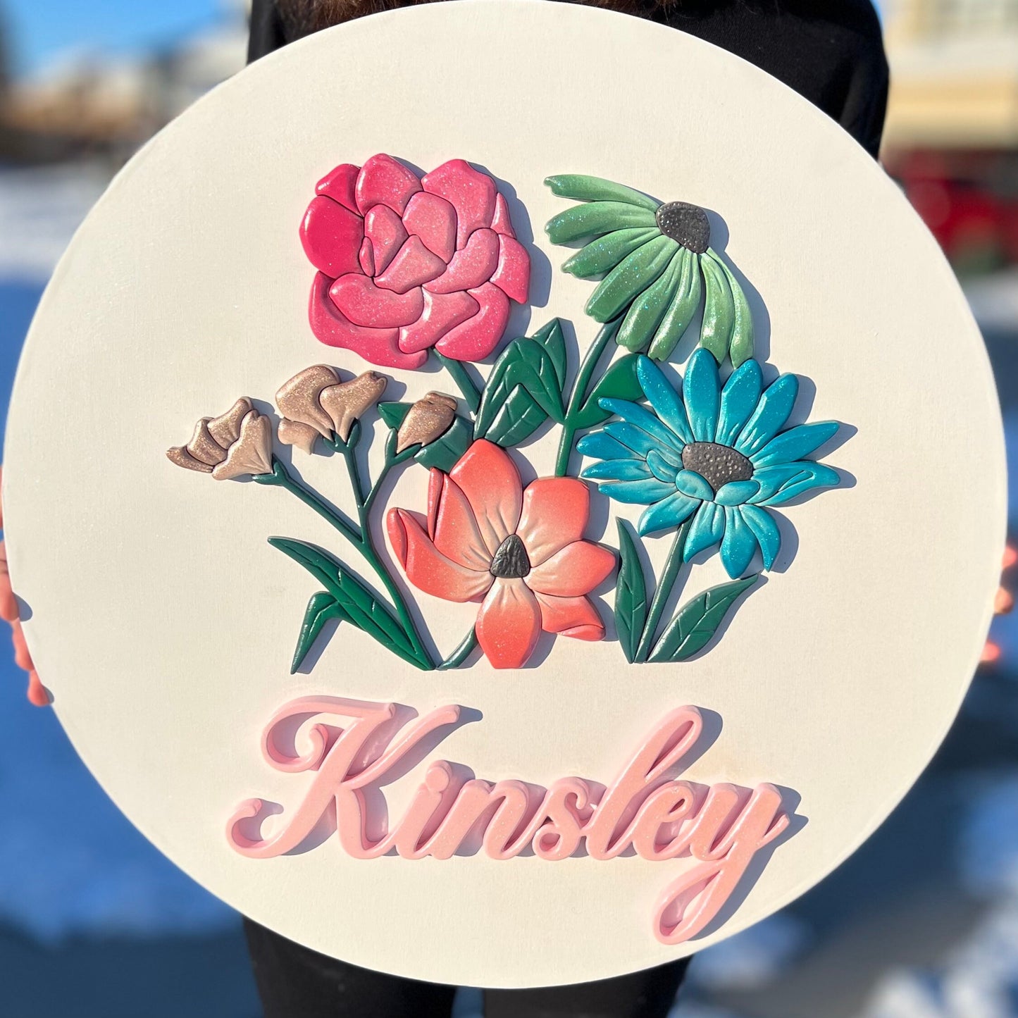 Nursery Name Sign, Round Name Sign, Flowers Name Sign, Nursery Sign