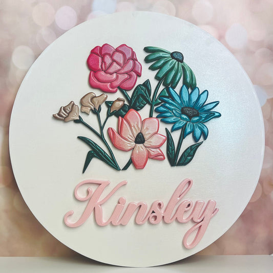 Nursery Name Sign, Round Name Sign, Flowers Name Sign, Nursery Sign