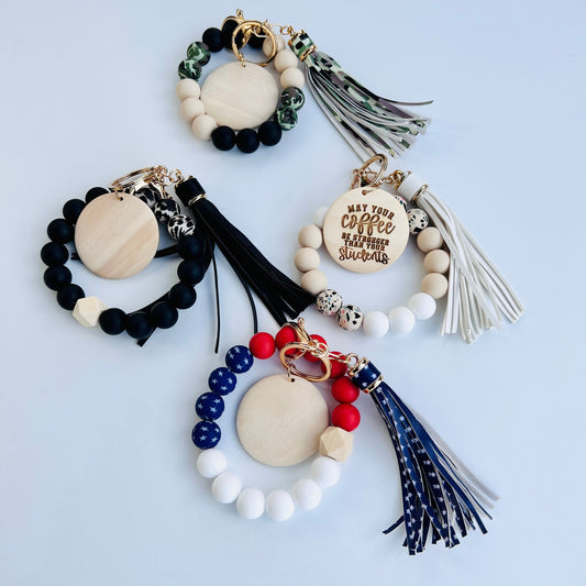 Personalized Wristlets, Bead Tassel Keychain, Terrazzo Teacher Boho key chain, Teacher Lanyard, Nurse Lanyard